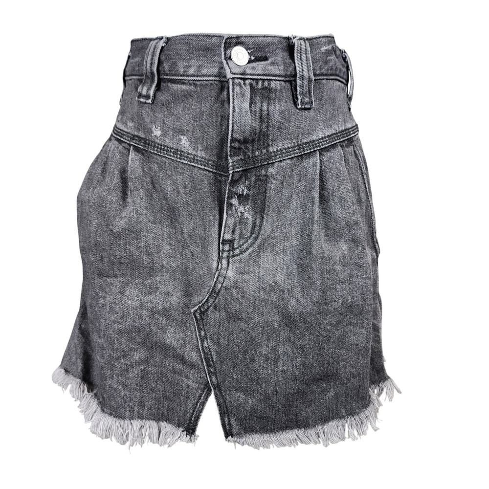 We The Free Free People Sidecar Denim Pleated Mini Skirt Womens 27 Gray Frayed